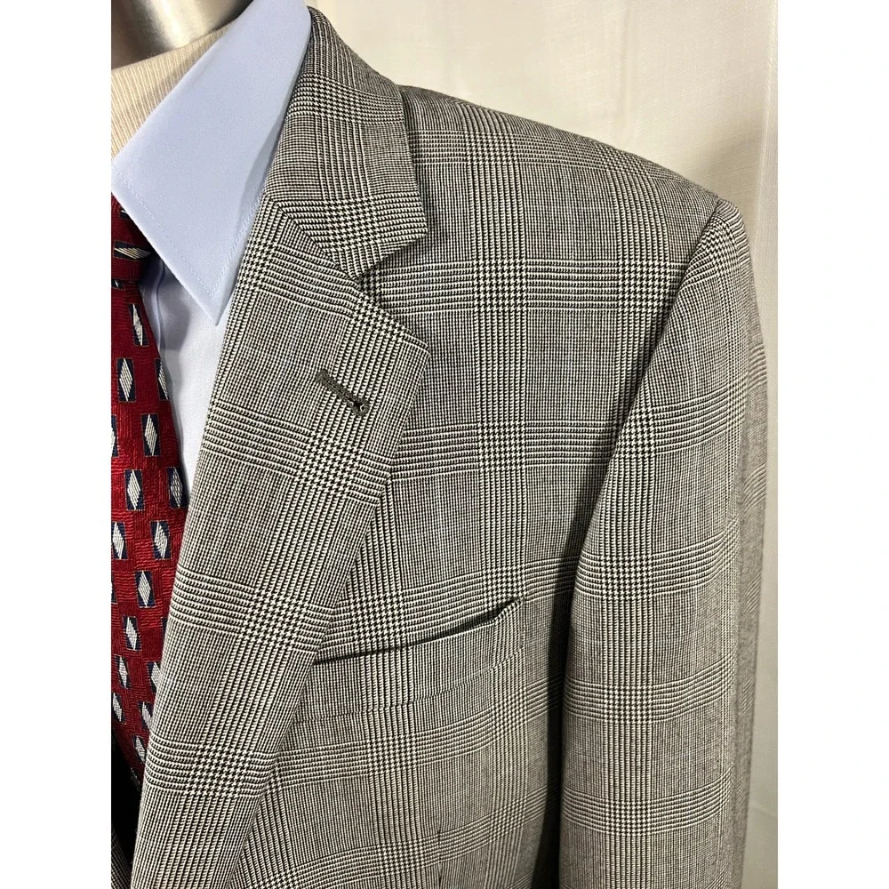 Jos. A. Bank Signature Collection Mens 44R Grey Glen Plaid 100% Wool Blazer Coat